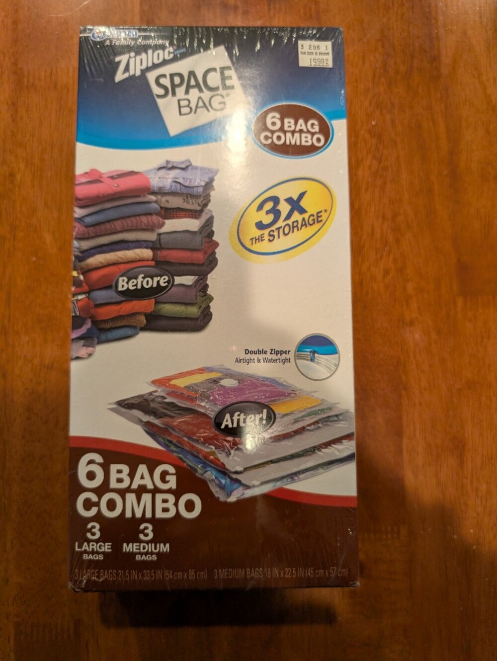Ziploc Space Bag Vacuum Storage Bags 6pc Combo Large/Medium Double Zipper